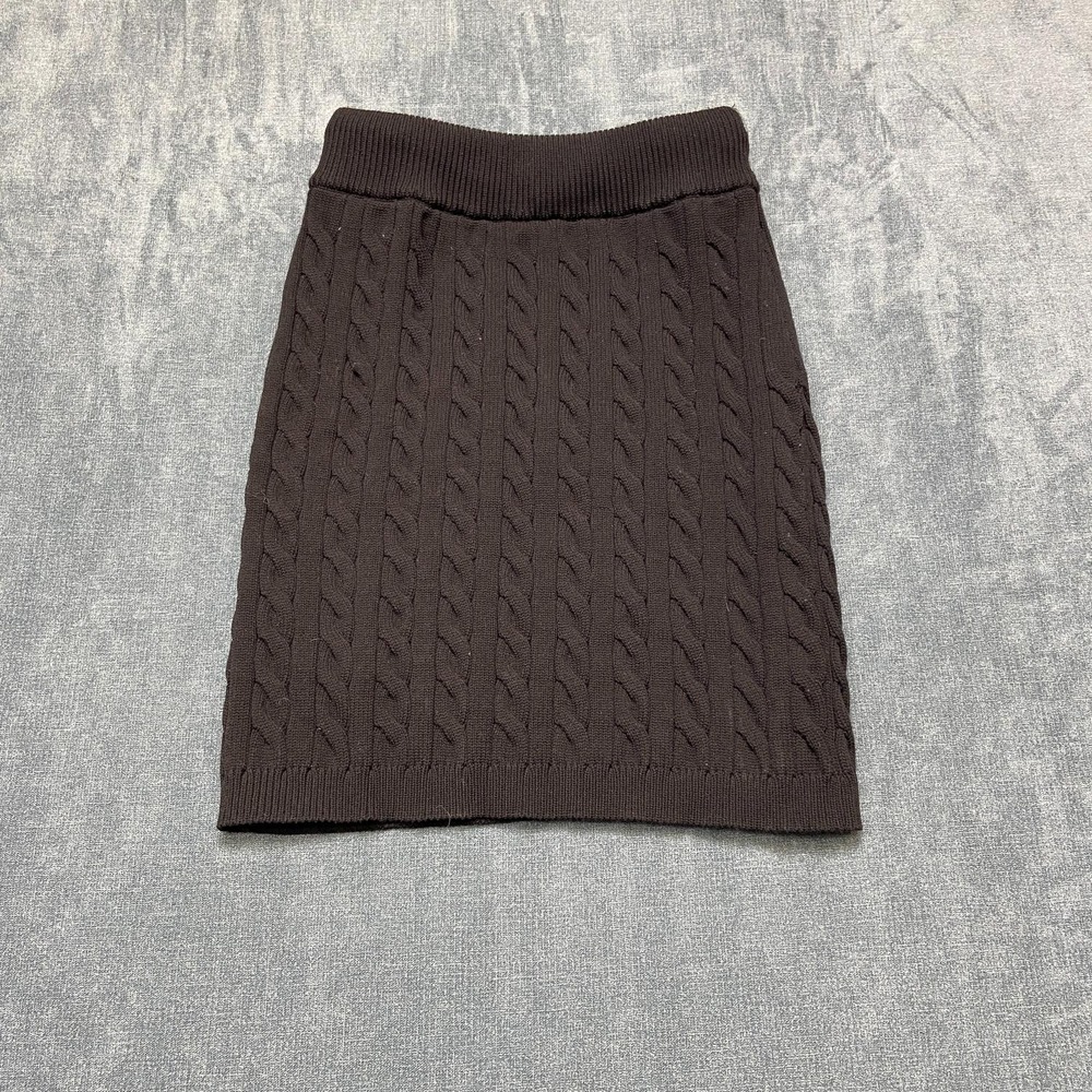 Alexanderwang A Line SKirt Womens 23W Black Cable Knit Knee Length Elastic Waist